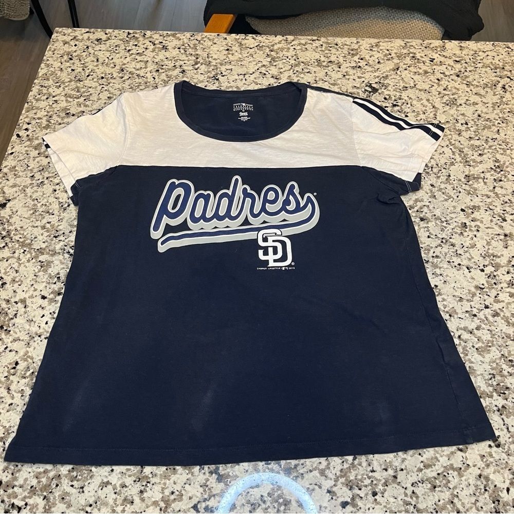 Womens San Diego Padres Shirt - Navy and White